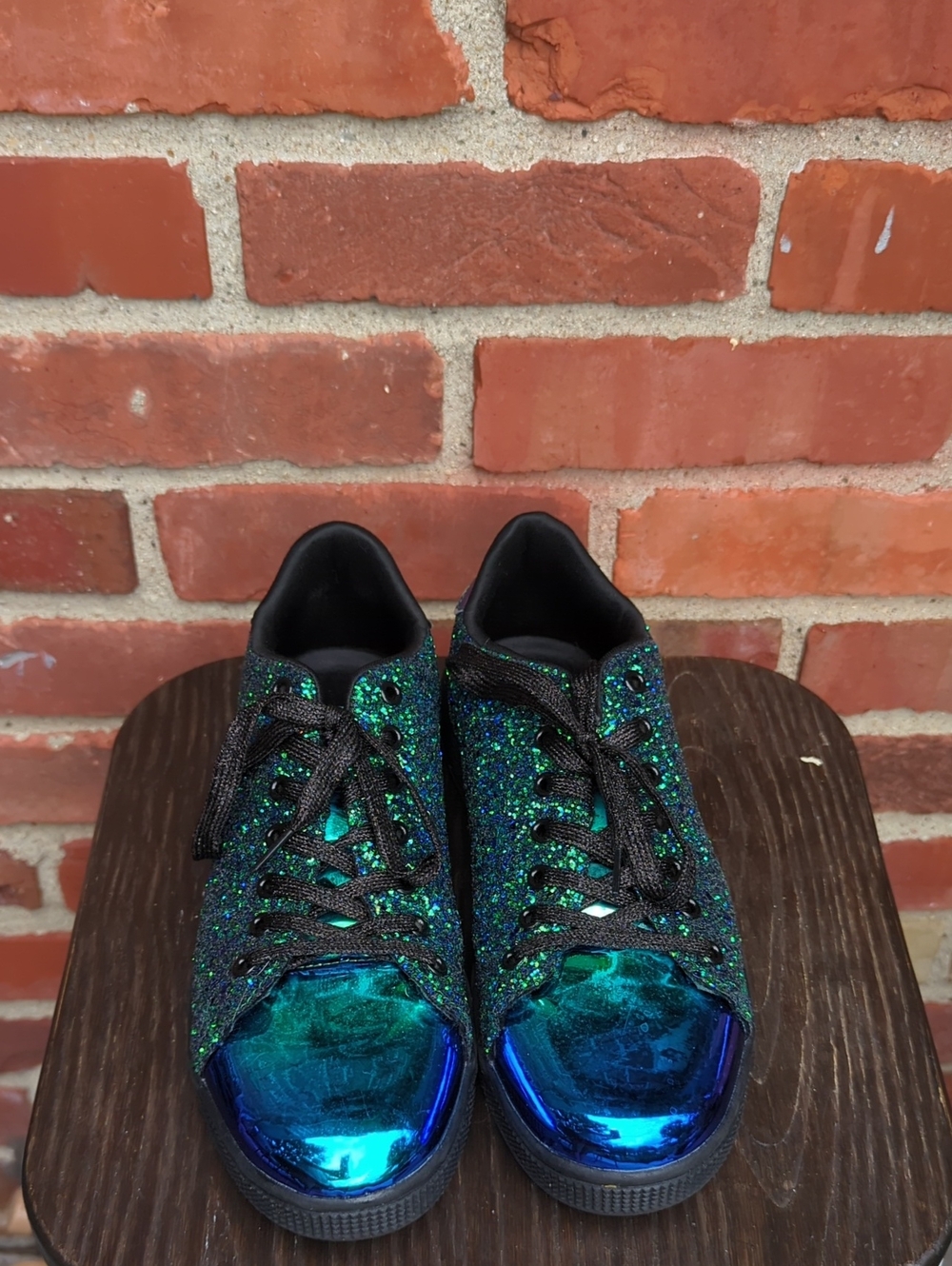 Women's Glitter Athletic Sneakers in Green/Blue